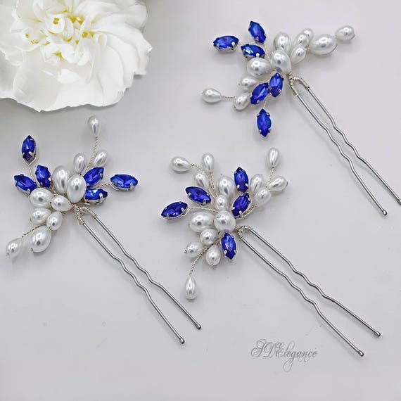 Elegant Silver Hairpin with Blue Accent Blue and Silver Hair Pin - Etsy main image 2