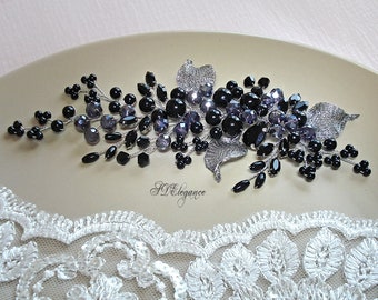 Gothic Wedding Hair Vine, Black Pearl Crystal Hair Vine, Gothic Wedding Hair Piece, Black Bridal Head Piece, Gothic Headpiece