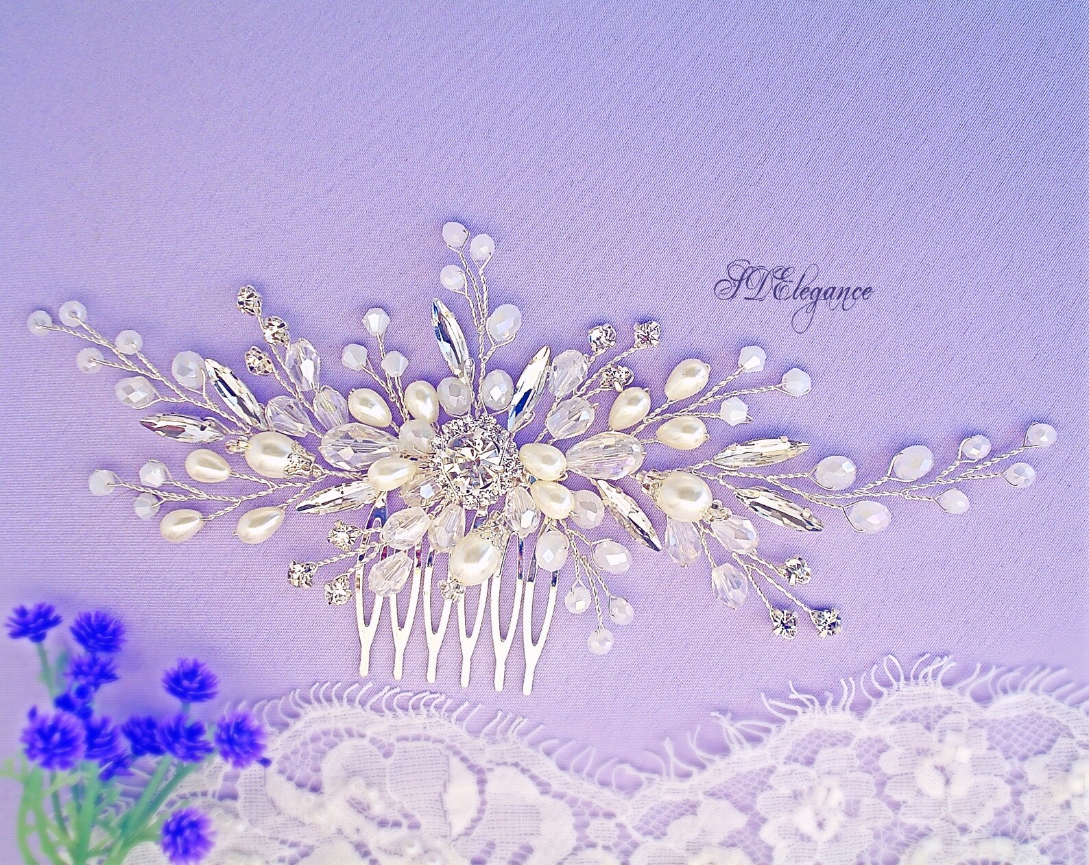 Pearl Crystal Hair Comb Bridal Hair Comb Silver Hair Comb Etsy