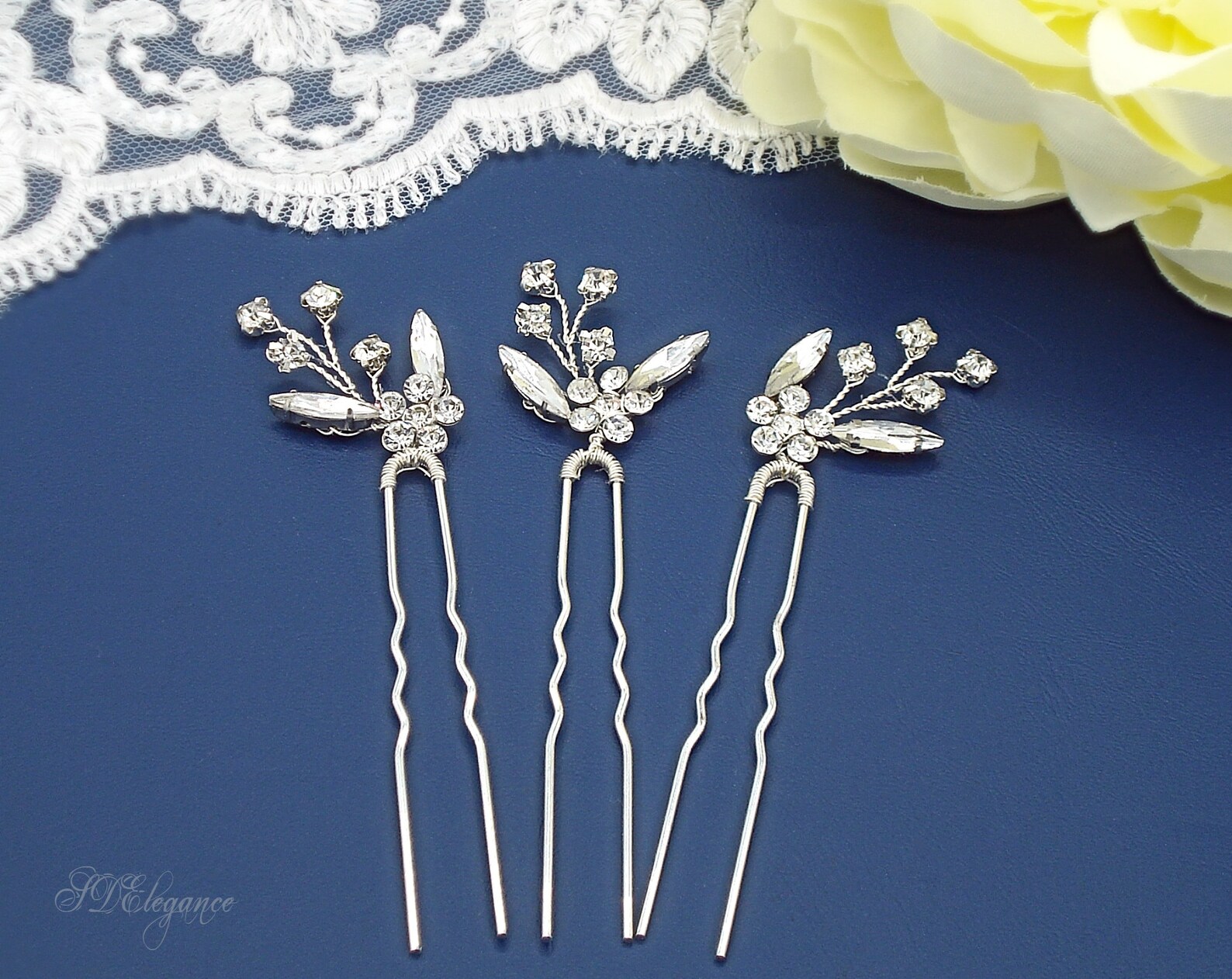 Set of 3 Hair Pins Swarovski Crystal Hair Pins Rhinestone Etsy