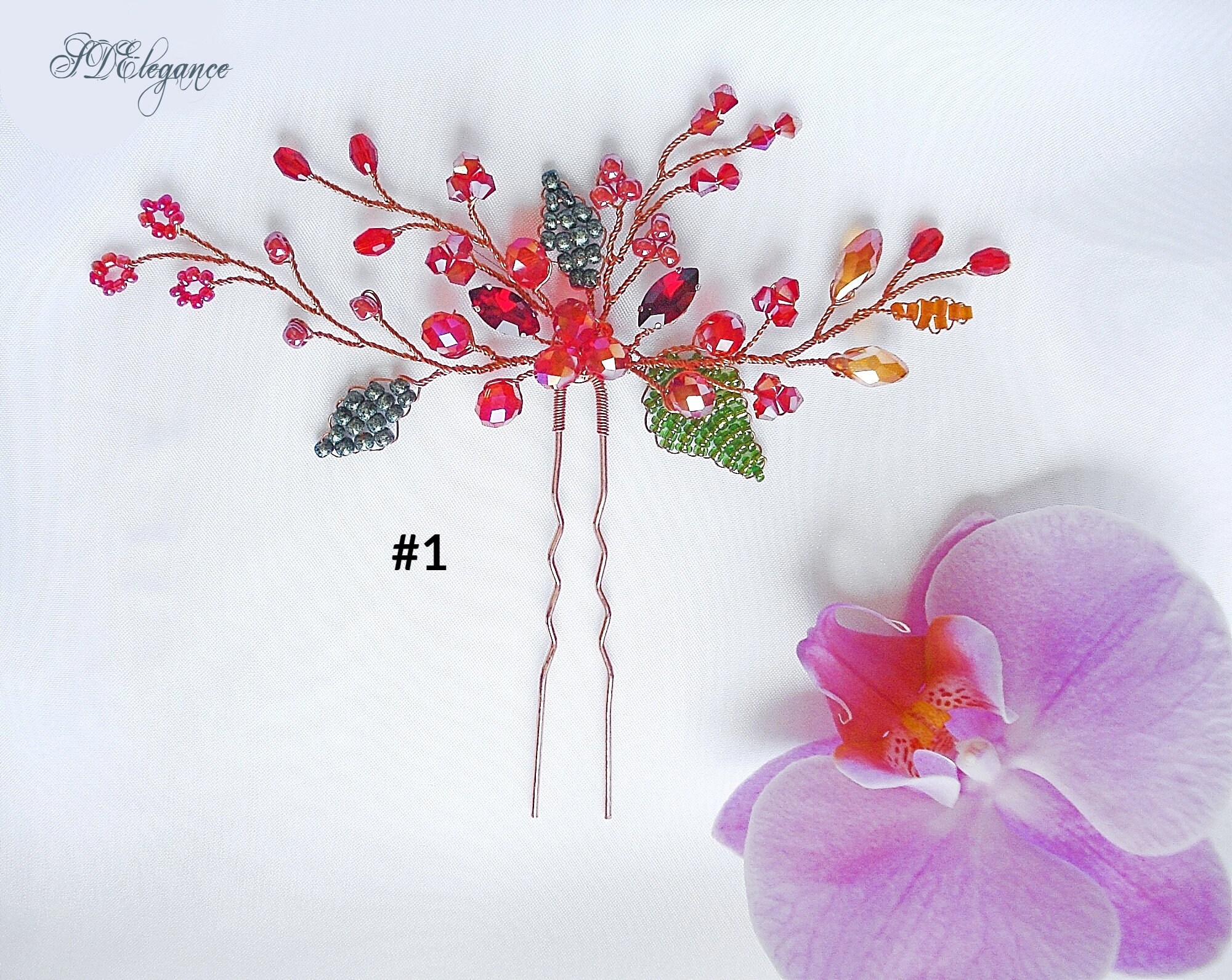 Red Hair Pin Rose Gold Hair Pin Crystal Bridal Hair Pin Red Etsy