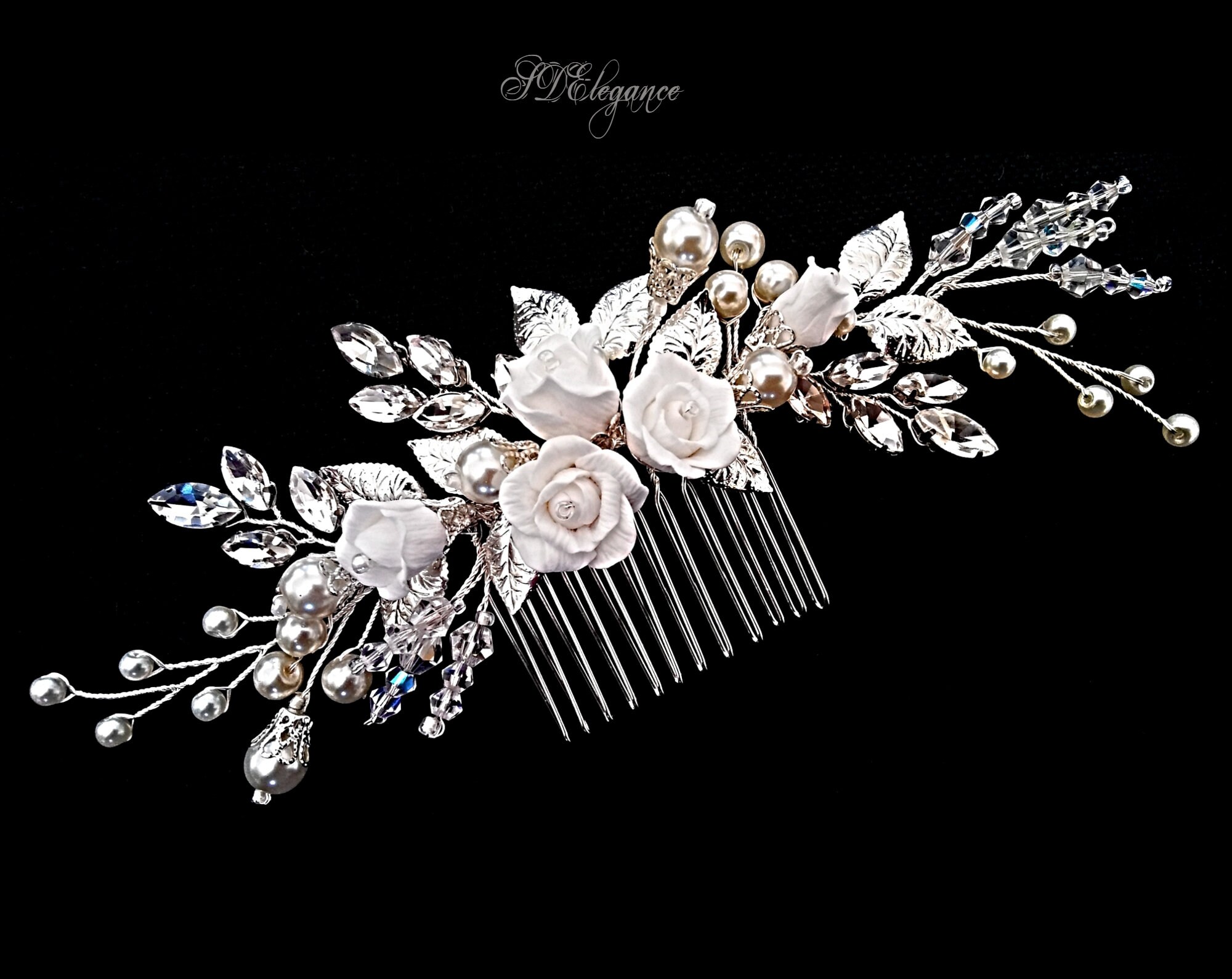 Flower Hair Comb Pearl Crystal Hair Comb Floral Wedding Hair Etsy