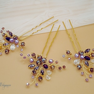 Purple Hair Pins, Bridal Lavender Hair Pin Set, Lilac Hair Pins, Bridesmaid Hair Pins, Violet  Bridal Hair Piece, Bridesmaid Gift