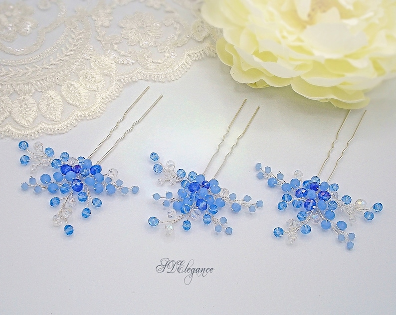 Blue Bridal Hair Pins Set of 3 Bridal Hair Pins Dusty Blue Etsy