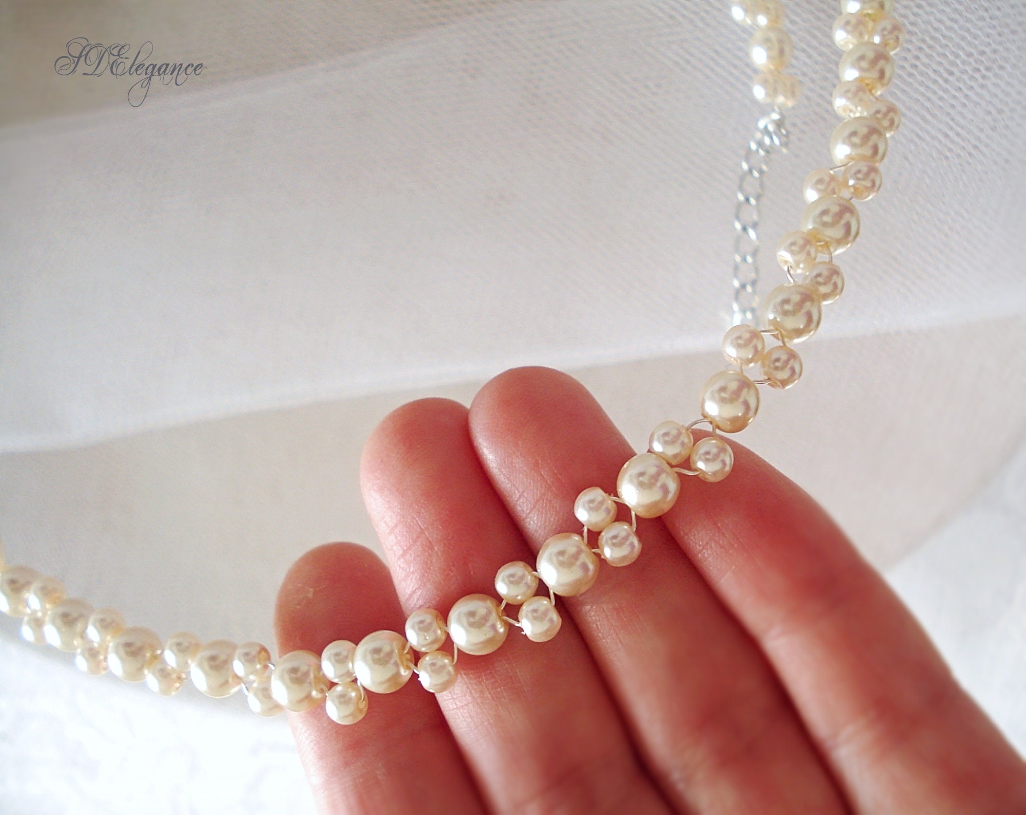 Delicate Pearl Sash, Pearl Adjustable Waist Belt, Silver Bridal Boho…