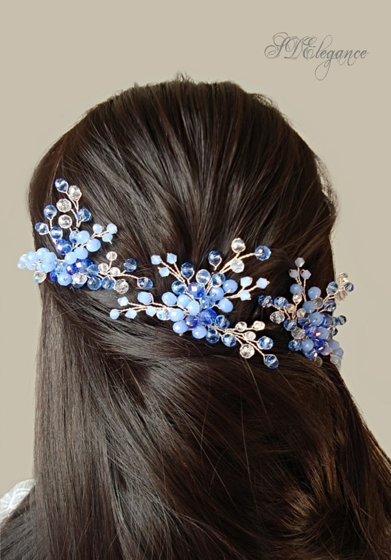 Blue Bridal Hair Pins Set of 3 Bridal Hair Pins Dusty Blue Hair