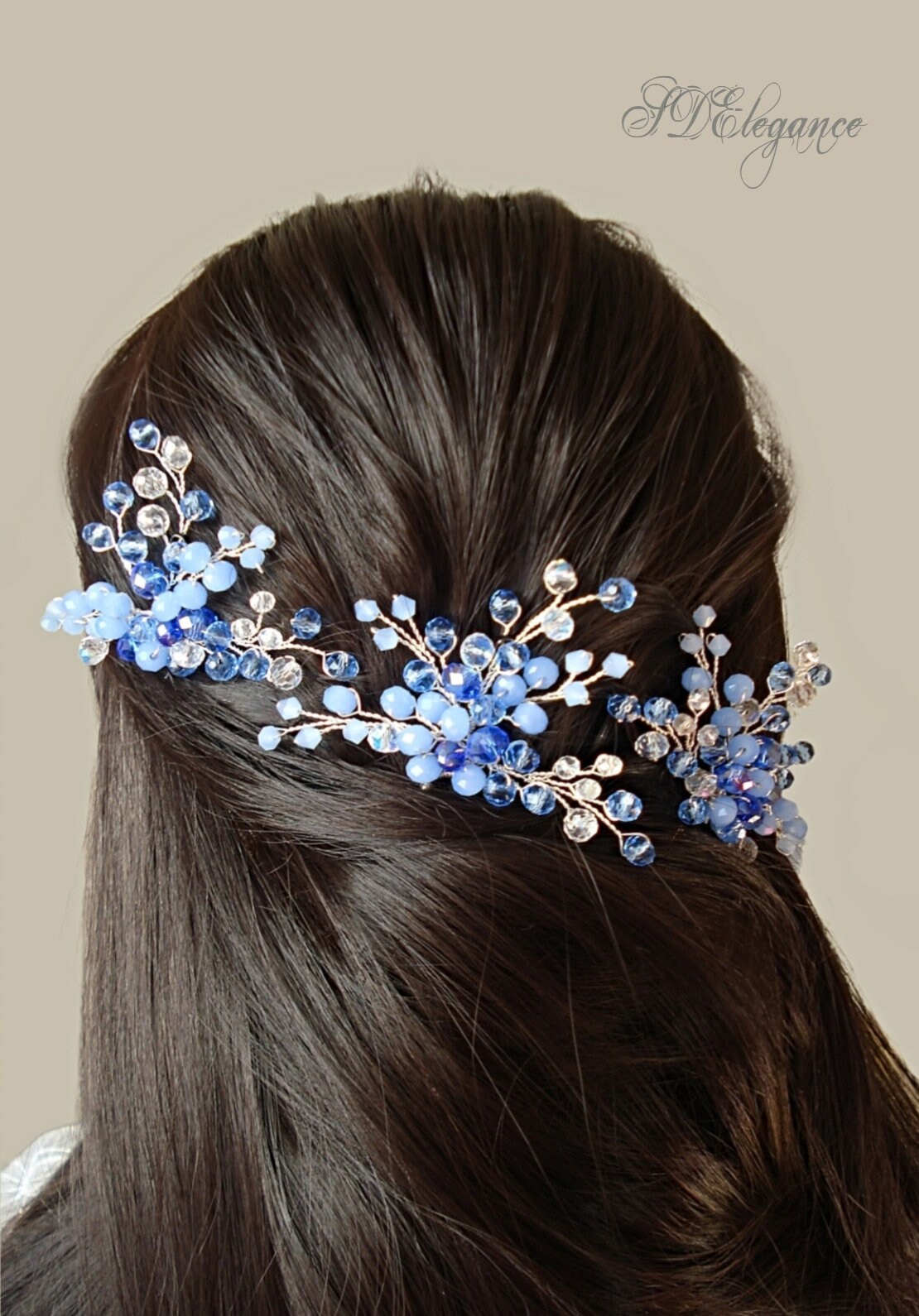 Blue Bridal Hair Pins, Set of 3 Bridal Hair Pins, Dusty Blue Hair Pins, Sapphire Blue Crystal Hair Pin Set, Light Blue Hair Pins