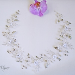 Videira de cabelo de flor, capacete de comunhão, videira de cabelo de cristal pérola, faixa de cabeça de flor de primeira comunhão, faixa de cabeça de menina de flor, coroa de cabelo floral