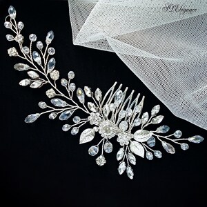 Crystal Hair Comb, Wedding Hair Comb, Rhinestone Bridal Hair Comb, Silver Bridal Hair Piece, Swarovski Crystal Headpiece, Leaf Hair Vine