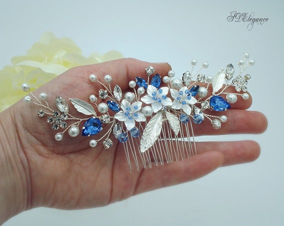Blue Bridal Hair Comb Navy Blue Headpiece Silver Wedding - Etsy Blue Bridal Hair Comb Navy Blue Headpiece Silver Wedding - Etsy