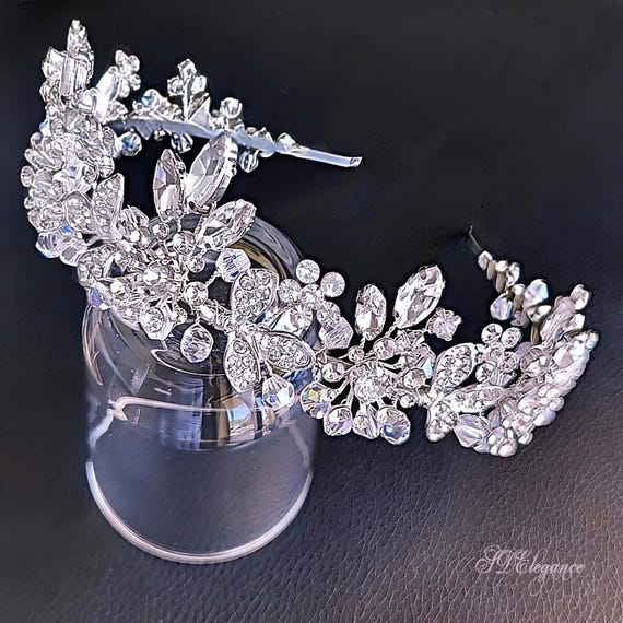 Silver or Gold Crystal Wedding Headband, Bride Hair Piece  display picture 1