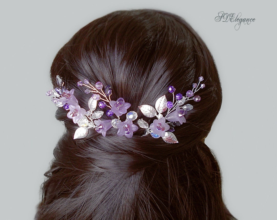 Purple Flower Wedding Hair Pins Lavender Hair Pin Set Lilac Hair
