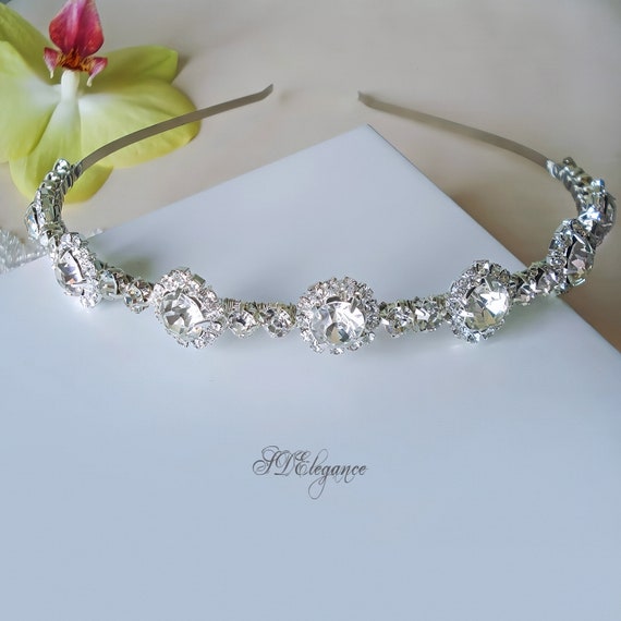Silver Crystal Tiara Headband with Clear Rhinestones Wedding Hair Head Band Silver Wedding Headband Gold Bridal  main image 3