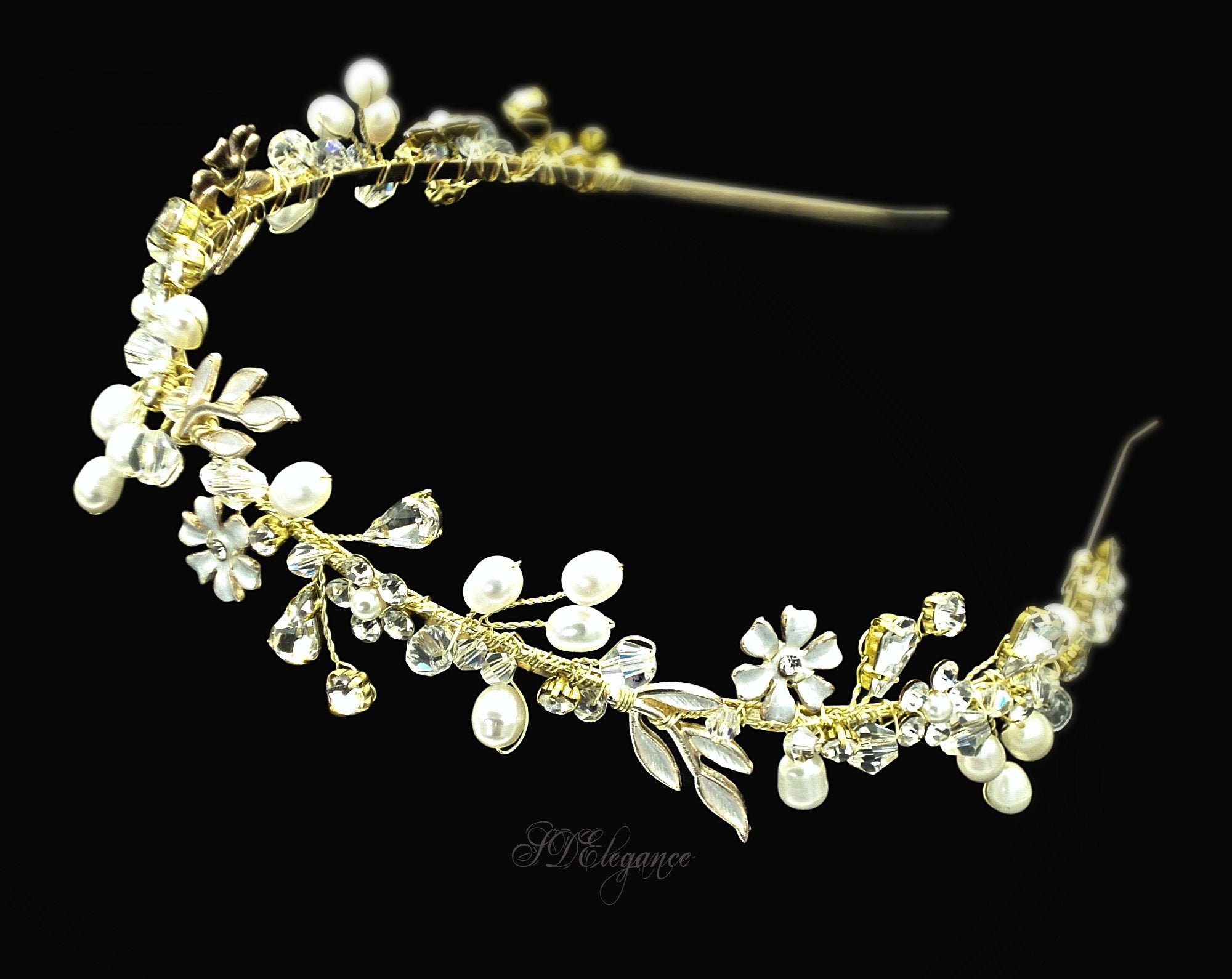 Freshwater Pearl Bridal Tiara Crystal Floral Wedding Etsy