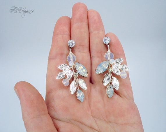 Blue Opal Large Stud Earrings Silver Light Blue Dangle Earrings