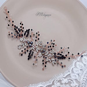 Gothic Wedding Hair Vine, Black Crystal Hair Vine, Rose Gold Hair Vine, Gothic Hair Piece, Black Wedding Headpiece, Swarovski Hairpiece
