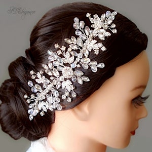 Silver Crystal Wedding Hair Comb, Side Rhinestone Hair Comb, Blue Wedding Headpiece, Hair Comb Bridal, Blue Opal Crystal Bridal Headpiece