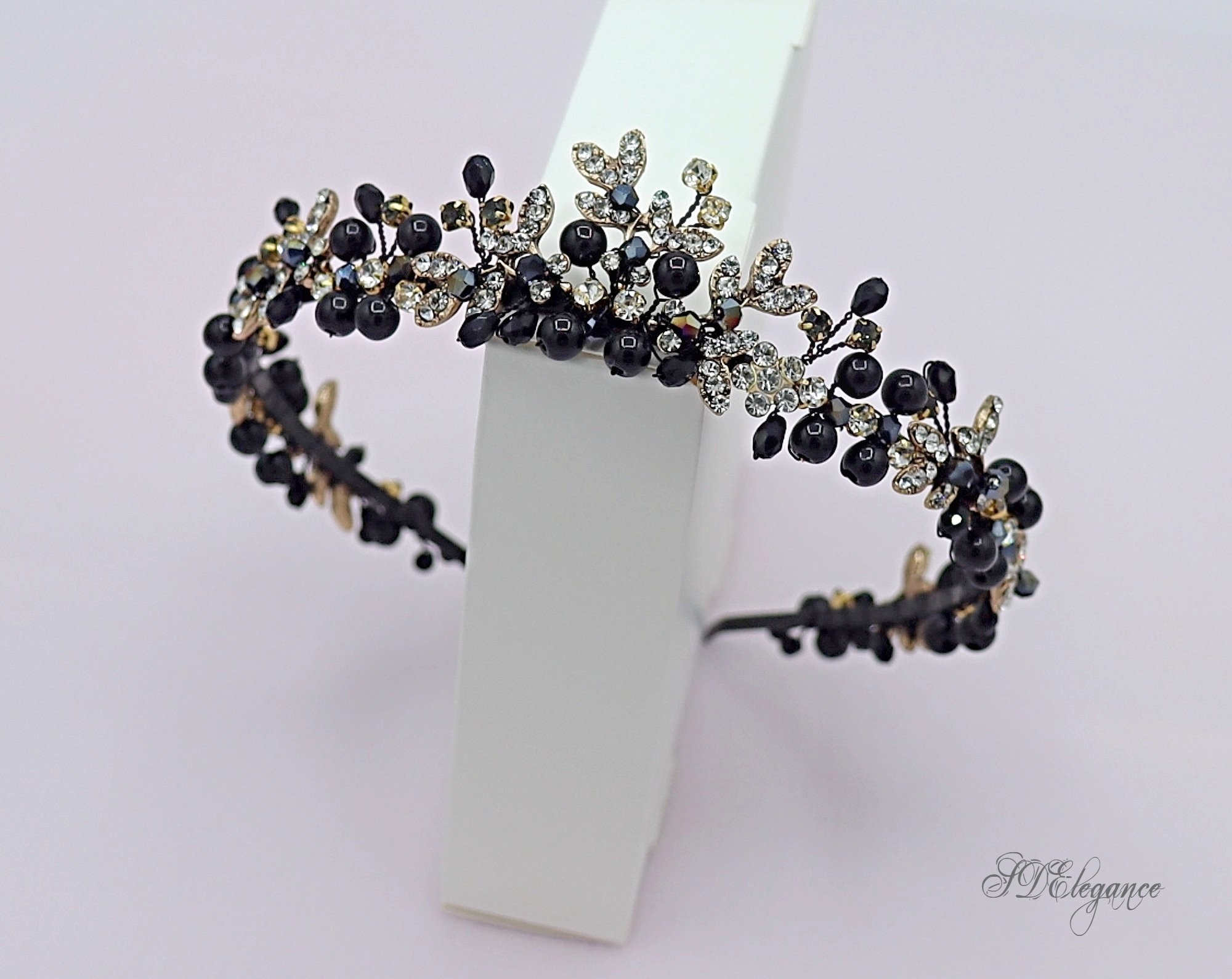 Gold With Black Stones Tiara - Etsy