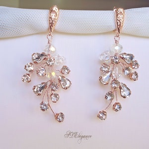 Rose Gold Crystal Bridal Earrings, Glass Crystal Earrings, Rose Gold Vine Drop Earrings, Crystal Drop Earrings, Crystal Earrings Dangle