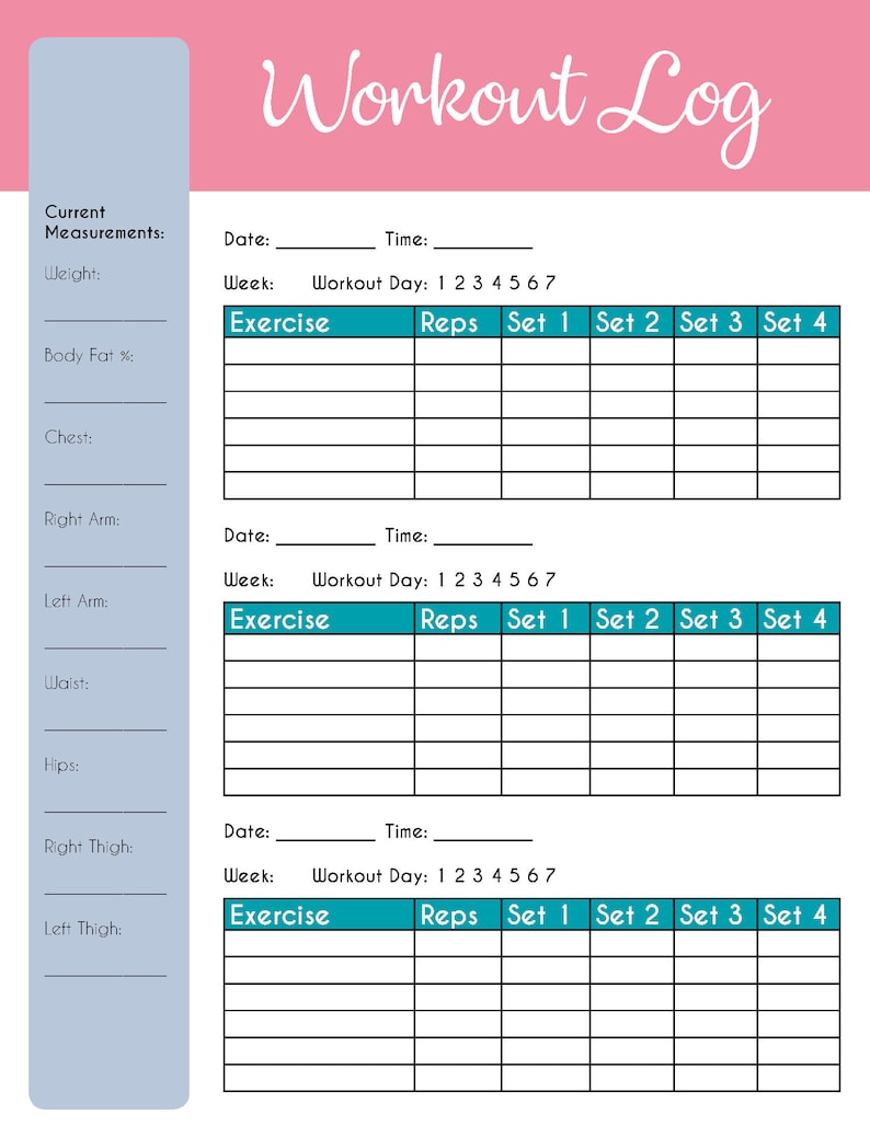 Workout Log Printable