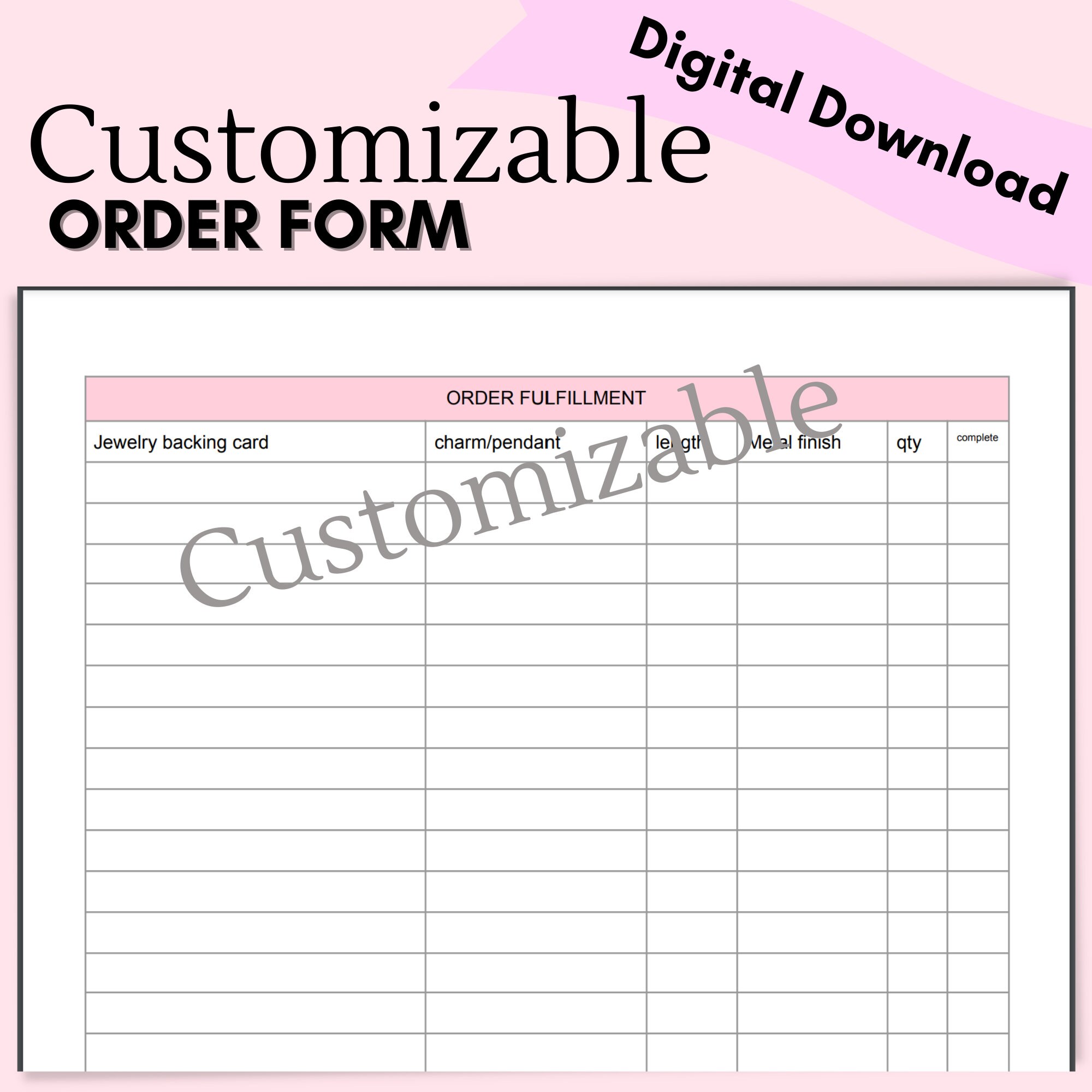 Customizable Order Fulfillment Form Digital Download Only Etsy