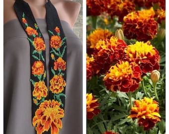 gerdan with marigold, gerdanmarigold, Ukrainian necklace, Ukrainian jewelry, Ukrainian gerdan