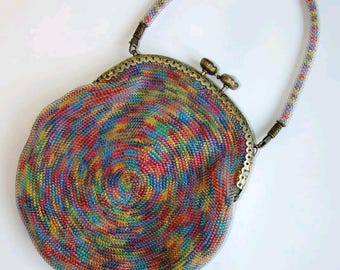 Bag with beads, gag knitted bag, handmade bag, bag is handmade, round bag, bag with handle, party bag, melange