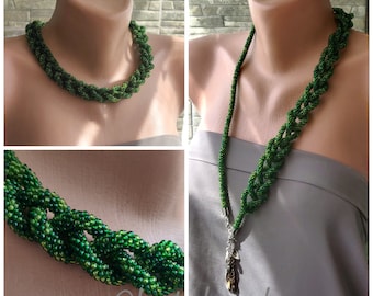 Namito made from beads, embellishment on the neck, braid made from beads, exclusive necklace made from beads with a stitch Necklace made from beads Gift for wives, green mist, belt
