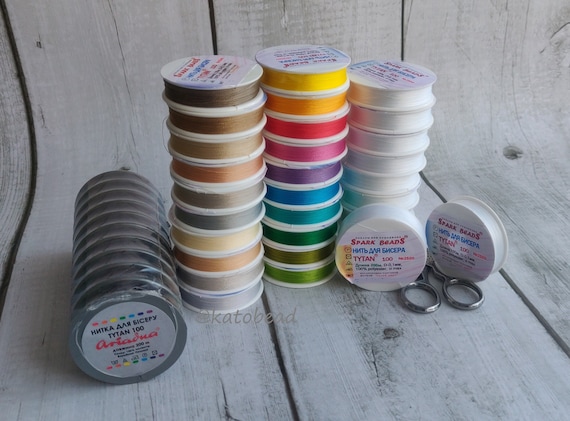 Нитка для бісеру TYTAN 100, threads for beads,  1 комплект по 10 шт, мікс ниток, кольорові нитки, нитки по 100м, нитки по 200 м