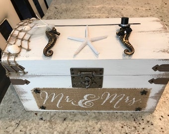 Beach Wedding Card Box With Slot, Nautical Theme Card Box ,Destination Wedding, Treasure Chest Card Holder, Wedding Reception Card Box