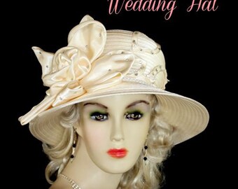 Couture Designer Ivory Satin Wedding Bridal Women's Hat, Black Red Brown Formal Hat, Mother Of The Bride Millinery, Royal Ascot Derby Races