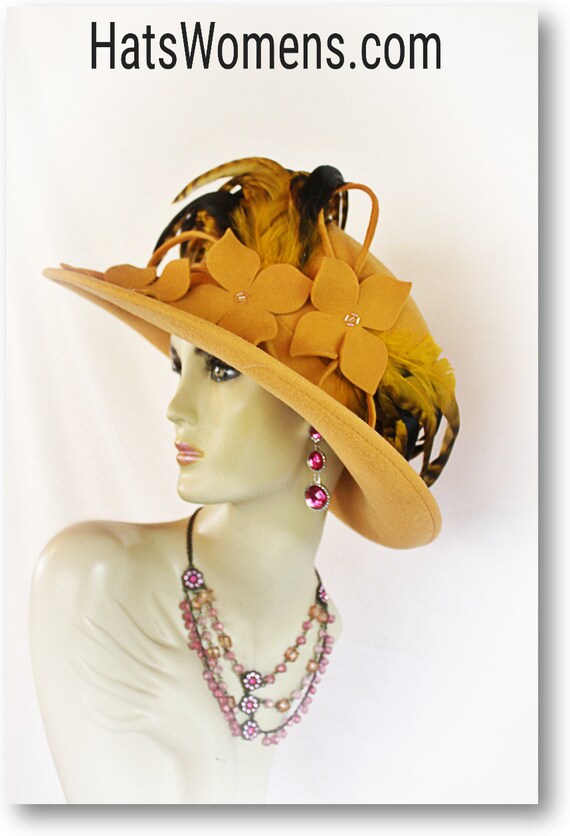 Couture Mustard Yellow Winter Wool Designer Hat for Women  display picture 1