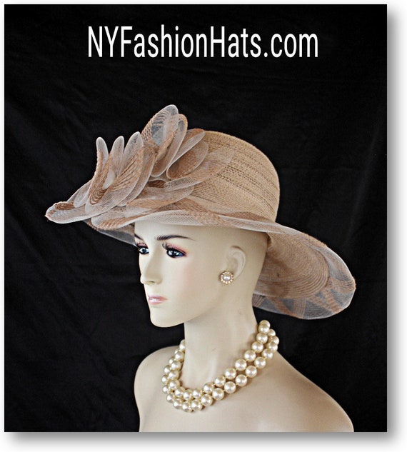 Camel Taupe Beige Brown Wide Big Brim Hat 