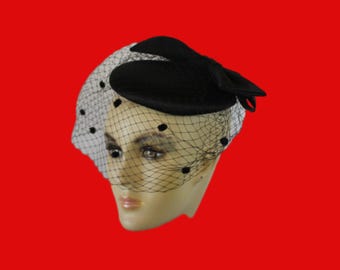Michelle‎ Vintage Black Woven Pillbox Hat with Birdcage Veil Kentucky Derby Vintage Pillbox Hat Veil Black - Etsy main image 4