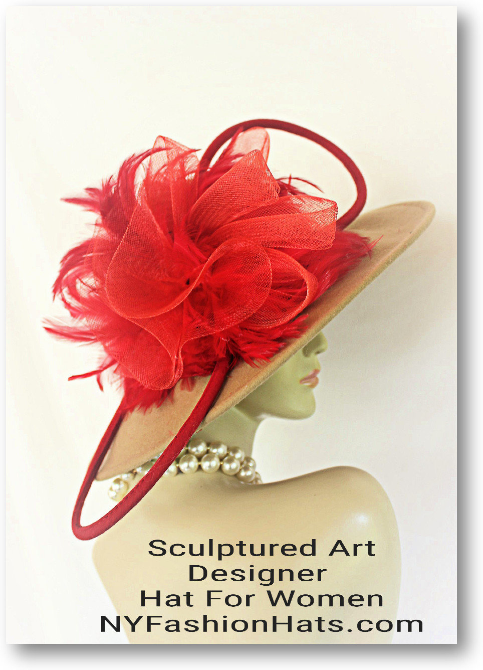 Hat Winter Beige Red Wide Brim Couture 