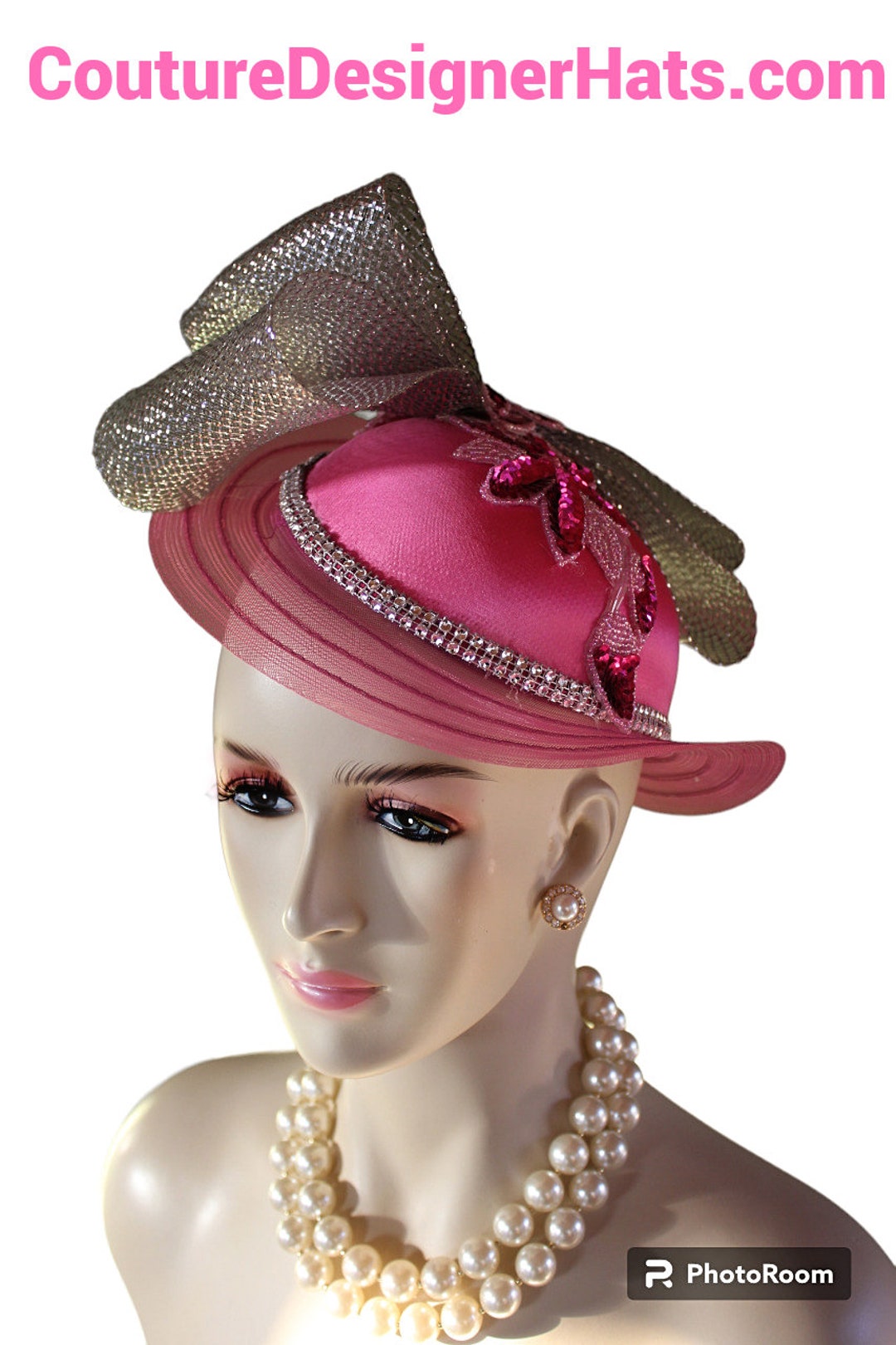 Elegant Pink Women\'s Hat with Silver Accent Pink Wedding Hats for Women - Pale Pink Royal Ascot  main image 2