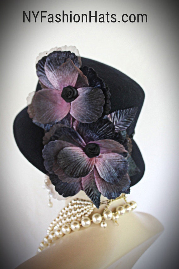 Haute Couture Designer Hats, Hollywood Glamour Black Wool Velvet Winter Church Dress Hat, Statement Formal Hat Millinery, NY Fashion Hats