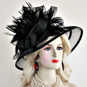 Women&#39;s Black Formal Big Brim Dress Hat, Wedding Church Occasion Hat, NY Fashion Hats Millinery Haute Couture, Designer Hats For Horse Races