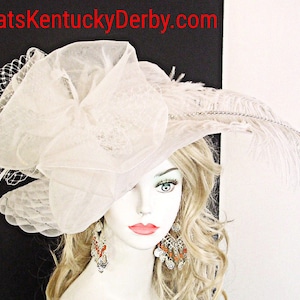 White Formal Wide Brim Occasion Hat, Wedding Bridal Couture Designer Hats, Dress Hats For Women, NYFashionHats, Kentucky Derby Hats, Easter