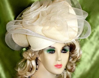 Vintage Sylvia New York Ivory Woven Pillbox Hat w/ Bow Wedding Derby Church Vintage Sylvia New York Ivory Woven Pillbox Hat w/ Bow  main image 4