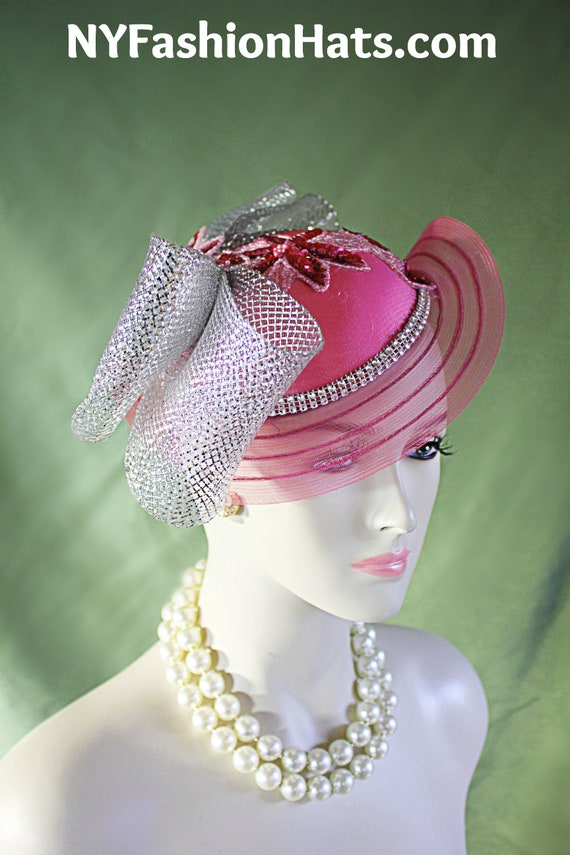 Elegant Pink Women\'s Hat with Silver Accent Pink Wedding Hats for Women - Pale Pink Royal Ascot  main image 3