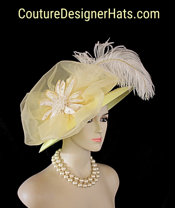 Yellow White Fashion Hat for Women, Kentucky Derby Hats  display picture 2