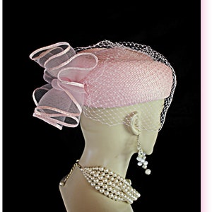 Pink Pillbox Formal Fashion Hat With A Veil, Couture Designer Hats, Mother Of The Bride, Bridal Wedding Hats, Church Hat, NYFashionHats