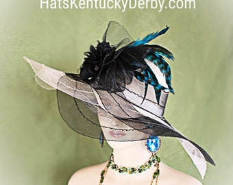 Kentucky Derby Hat Black Cream Ivory, Designer Hats For Horse Races, Formal Wedding Hat Headpiece, NY Fashion Hats Exclusive Dress Millinery