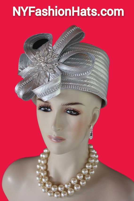 Metallic Silver Satin Pillbox Hat for Women, Mother of The Bride Headpiece, NY Fashion Hats, Formal Church Sabbath Dress Hat, Designer Hat