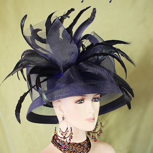 Avant Garde Royal Blue Big Brim Hat, Haute Couture Hats Woman, Women&#39;s Designer Hats, Hats For Weddings Formals Dress Church, NYFashionHats