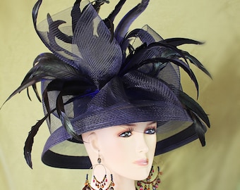 Avant Garde Royal Blue Big Brim Hat, Haute Couture Hats Woman, Women's Designer Hats, Hats For Weddings Formals Dress Church, NYFashionHats