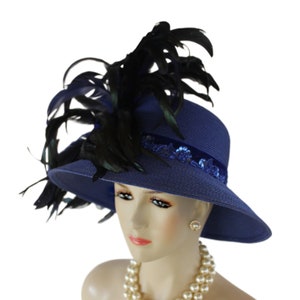Royal Blue Haute Couture Designer Hat Women, Women&#39;s Formal Wedding Hat, Avant Garde Hats, NY Fashion Hats Millinery, Hats For Horse Races