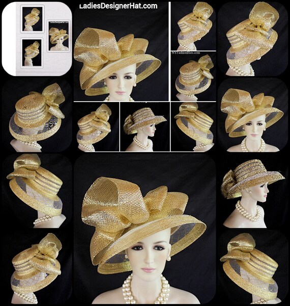 NWT Moshita Couture Gold Dressy Hat Beautiful NWT Lt. Pink Dress/Church Hat By Moshita Couture  main image 4