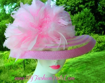 Ladies Hot Pink Wide Brim Church Wedding Designer Fashion  display picture 3